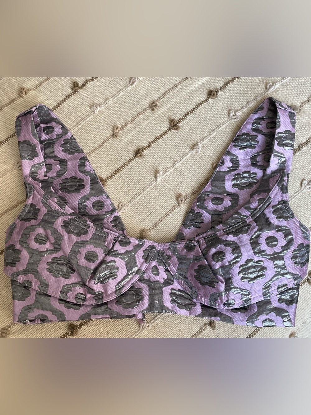 Marni Lavender Silver Floral Brocade crop Top sz 38